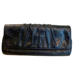 Lauren Merkin Black Embossed Lather Perforated Clutch LIKE NEW  11” W x 5.5” H